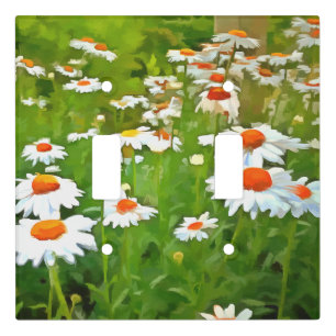 Artistic Bright and Colorful White Garden Daisies Light Switch Cover
