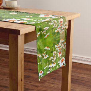 Artistic Bright and Colorful White Garden Daisies Short Table Runner