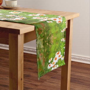 Artistic Bright and Colorful White Garden Daisies Short Table Runner
