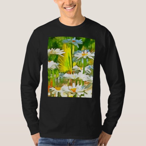 Artistic Bright and Colorful White Garden Daisies  T_Shirt