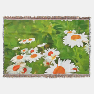 Artistic Bright and Colorful White Garden Daisies Throw Blanket