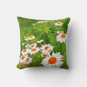 Artistic Bright and Colorful White Garden Daisies Throw Pillow