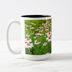 Artistic Bright and Colorful White Garden Daisies Two-Tone Coffee Mug
