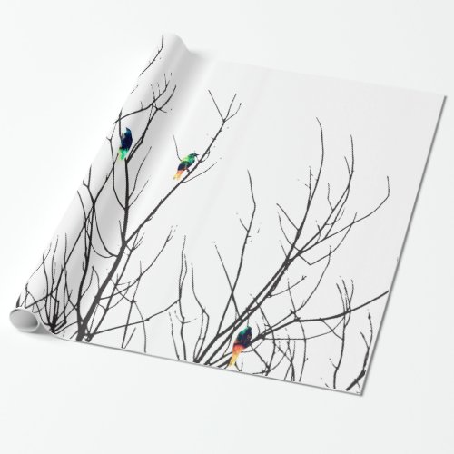 Artistic Bright Birds on Tree Branches Wrapping Paper