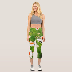 Artistic Bright Colorful White Garden Daisies v4b Capri Leggings
