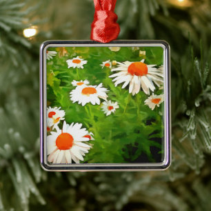 Artistic Bright Colorful White Garden Daisies v4b Metal Ornament