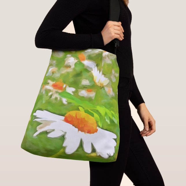 Artistic Bright Colorful White Garden Daisies v5 Crossbody Bag (Close Up)