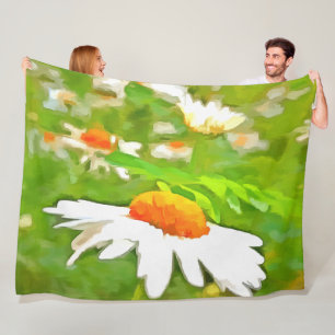 Artistic Bright Colorful White Garden Daisies v5 Fleece Blanket