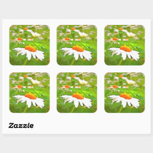 Artistic Bright Colorful White Garden Daisies v5 Square Sticker