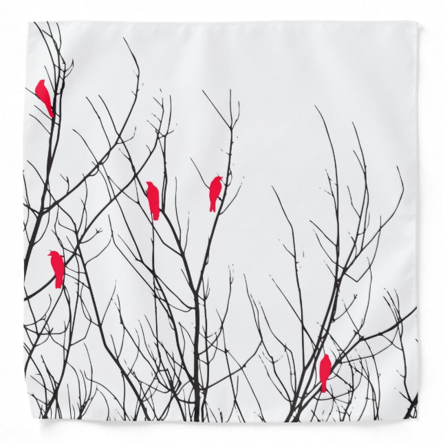 Artistic Bright Red Birds on Tree Branches Bandana (Front)