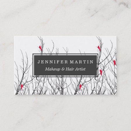 Artistic Bright Red Birds On Tree Branches Business Card