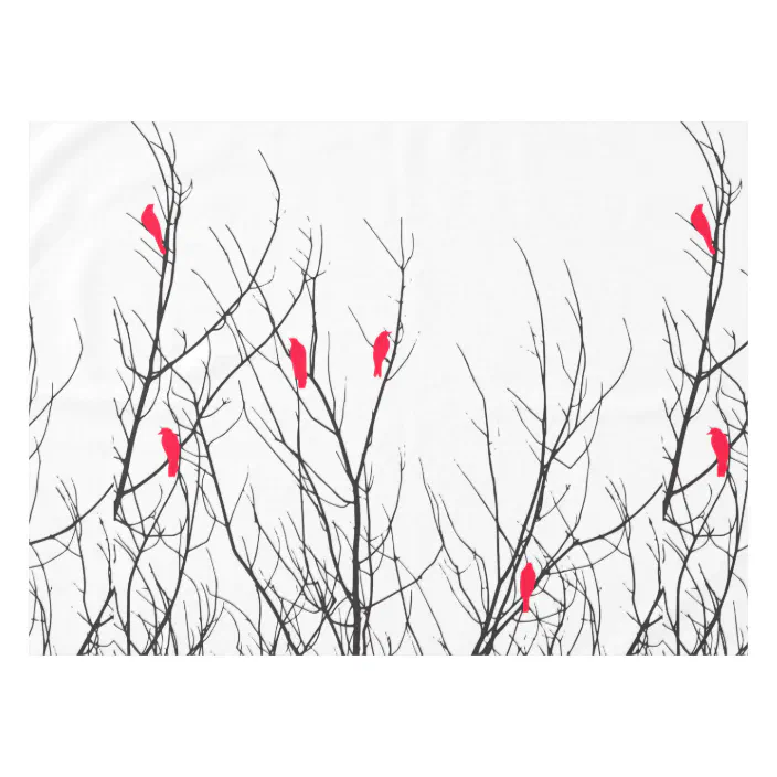 Artistic Bright Red Birds On Tree Branches Tablecloth Zazzle Com Tree Branches Tablecloth Zazzle, Tree Branch Tablecloth