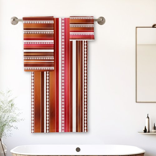 Artistic Brown Red Striped Bath Towel Set
