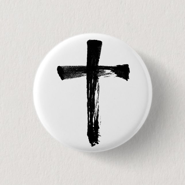 Artistic Brush Cross Christian Jesus God Crucifix Button (Front)