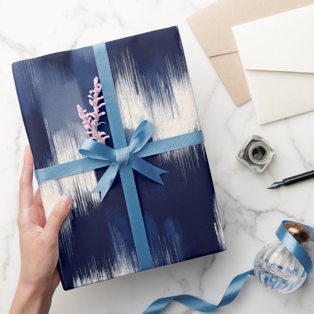Artistic Brush Navy Indigo Stroke Abstract Pattern Wrapping Paper (Gifting)