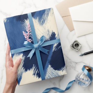 Artistic Brush Navy Indigo Stroke Abstract Pattern Wrapping Paper