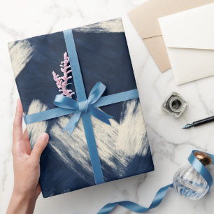 Artistic Brush Navy Indigo Stroke Abstract Pattern Wrapping Paper