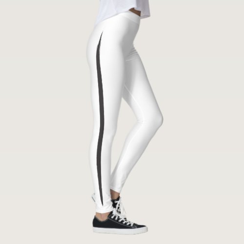 Artistic Brush Side Stripe Elegant Black on White Leggings