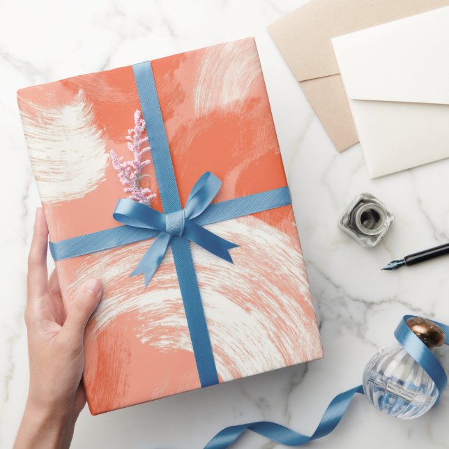 Artistic Brush Stroke Coral Peach Abstract Pattern Wrapping Paper (Gifting)