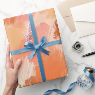 Artistic Brush Stroke Coral Peach Abstract Pattern Wrapping Paper