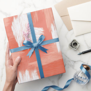 Artistic Brush Stroke Coral Peach Abstract Pattern Wrapping Paper