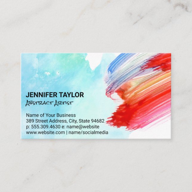 Artistic Brush Stroke | Watercolor Business Card (Front)