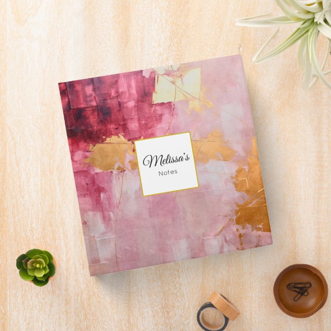 Artistic Brush Strokes Gold and Pink 3 Ring Binder (In Situ)
