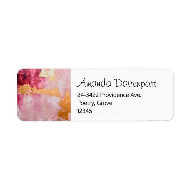 Artistic Brush Strokes Gold and Pink Address Label (Front)