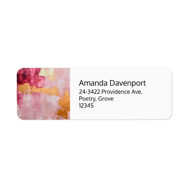 Artistic Brush Strokes Gold and Pink Address Label (Front)