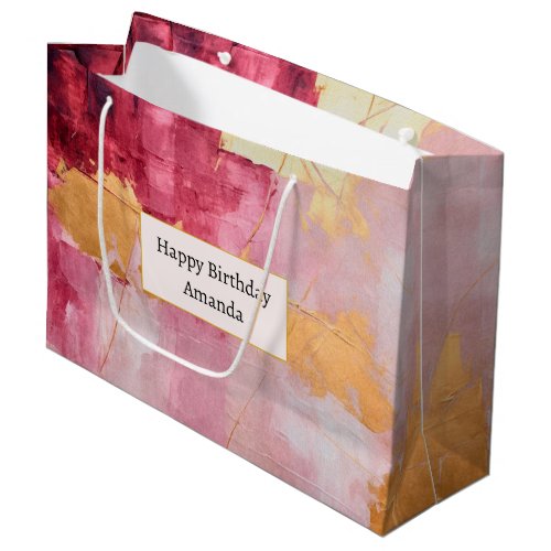Artistic Brush Strokes Gold and Pink Birthday Large Gift Bag