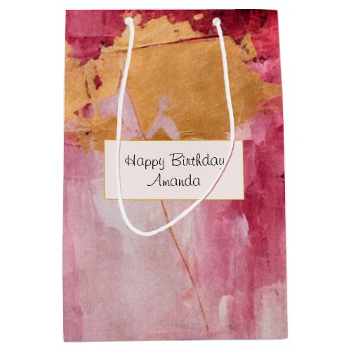 Artistic Brush Strokes Gold and Pink Birthday Medium Gift Bag