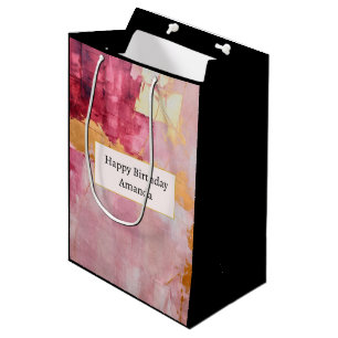 Artistic Brush Strokes Gold and Pink Birthday Medium Gift Bag