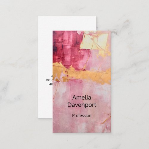 Artistic Brush Strokes Gold and Pink Business Card