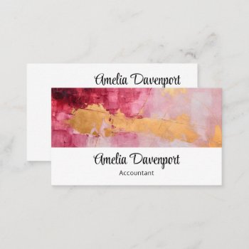Artistic Brush Strokes Gold And Pink Business Card by Mirribug at Zazzle