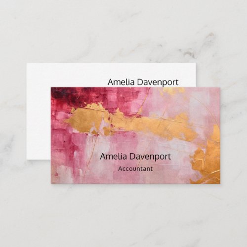 Artistic Brush Strokes Gold and Pink Business Card