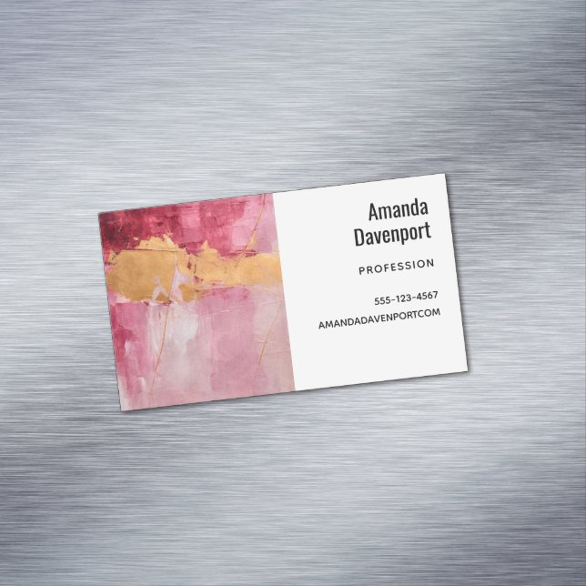 Artistic Brush Strokes Gold and Pink Business Card Magnet (In Situ)