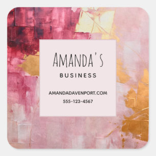 Artistic Brush Strokes Gold and Pink Business Square Sticker