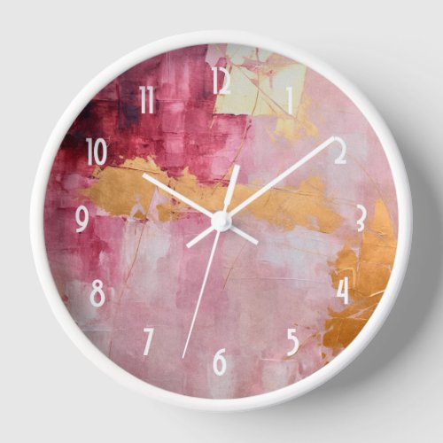 Artistic Brush Strokes Gold and Pink Clock