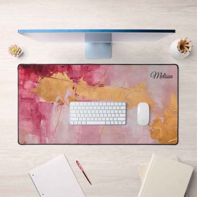 Artistic Brush Strokes Gold and Pink Desk Mat (Office 1)