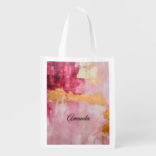 Artistic Brush Strokes Gold and Pink Grocery Bag