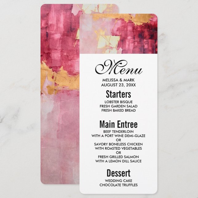 Artistic Brush Strokes Gold and Pink Invitation (Front/Back)
