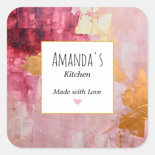 Artistic Brush Strokes Gold and Pink Kitchen Square Sticker