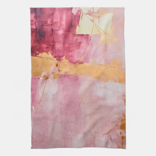 Artistic Brush Strokes Gold and Pink Kitchen Towel