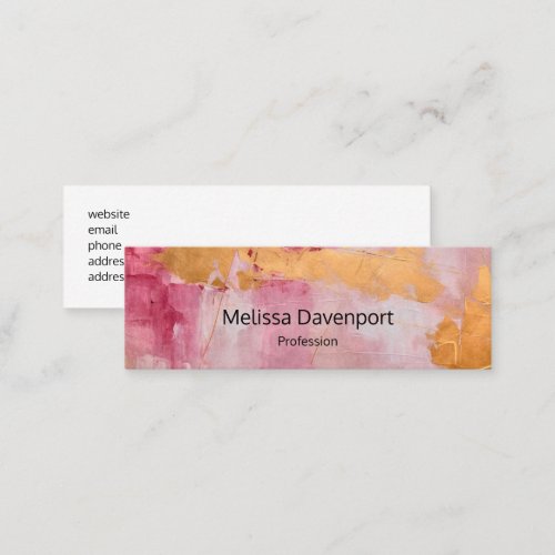 Artistic Brush Strokes Gold and Pink Mini Business Card