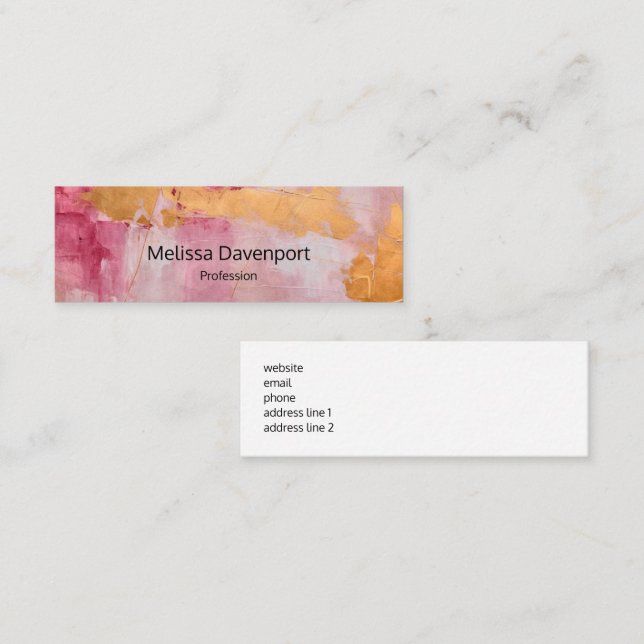 Artistic Brush Strokes Gold and Pink Mini Business Card (Front/Back)