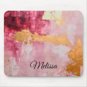 Artistic Brush Strokes Gold and Pink Mouse Pad