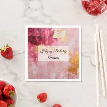 Artistic Brush Strokes Gold And Pink Napkins by Mirribug at Zazzle