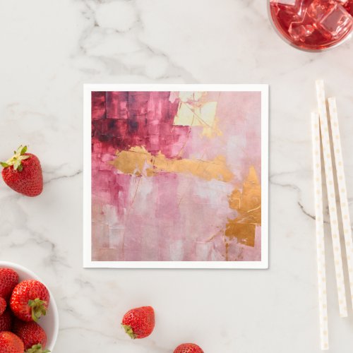 Artistic Brush Strokes Gold and Pink Napkins