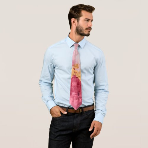 Artistic Brush Strokes Gold and Pink Neck Tie
