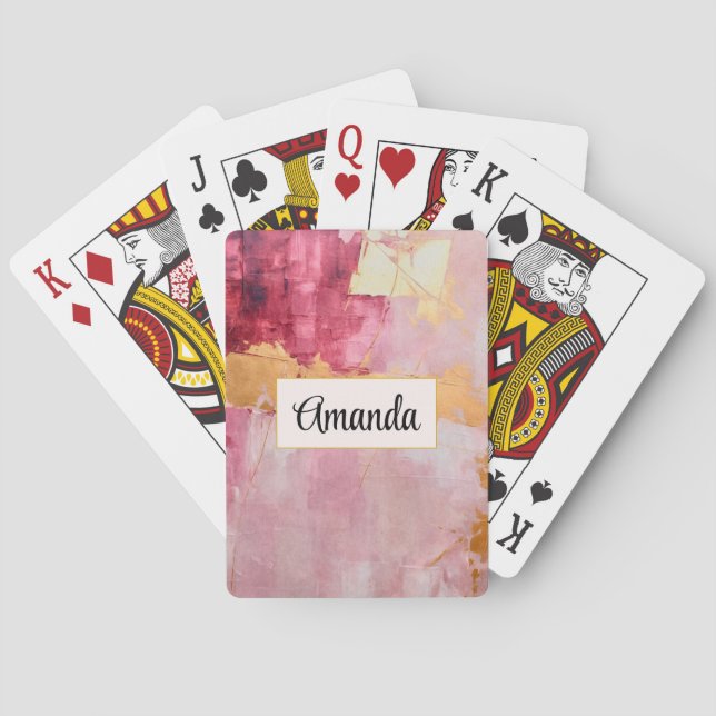 Artistic Brush Strokes Gold and Pink Poker Cards (Back)